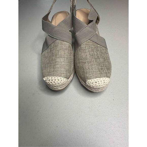 Women's Golden Vegan Peep Toe Espadrilles Wedge Sandals Platinum Cream Size 38 - Picture 5 of 7